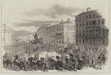 The Grand Procession of the Wellington Statue, turning down Park-Lane